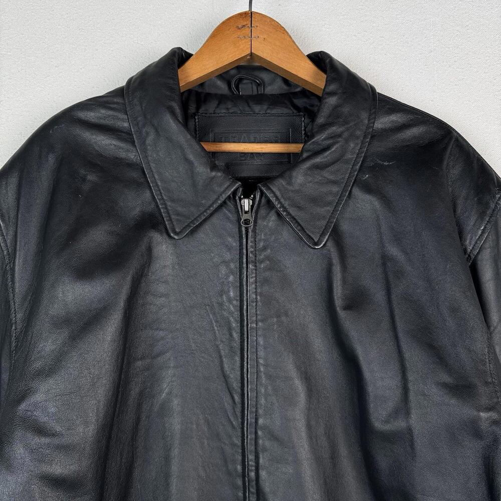 Trader Bay Leather Jacket Mens‎ Size XL Black Full Zip Heavyweight Flight Bomber - Picture 4 of 9